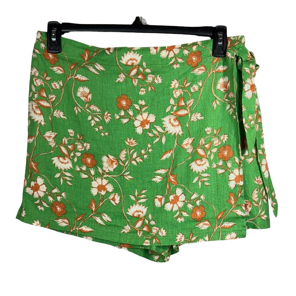 C&C California X-Large Faux Wrap Skort Floral Linen Pull-On Tie Side Hi-Rise
